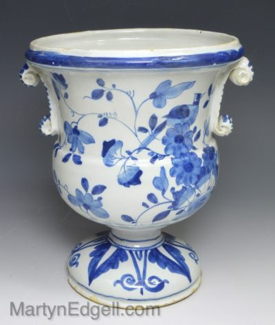 London delft flower vase decorated in blue florals, circa 1720