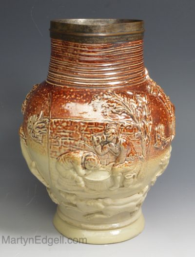 Mortlake saltglaze stoneware jug, circa 1790