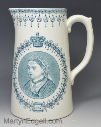 Pearlware pottery jug commemorating Queen Victoria's Golden Jubilee, dated 1887