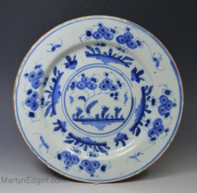 Liverpool delft plate decorated in blue florals, circa 1760