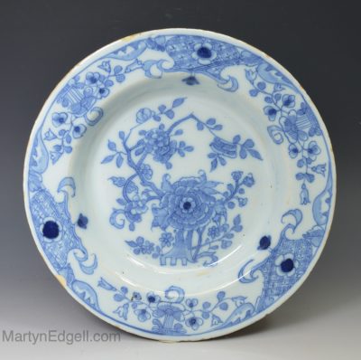Liverpool delft soup plate decorated in a Chinese style, circa 1760
