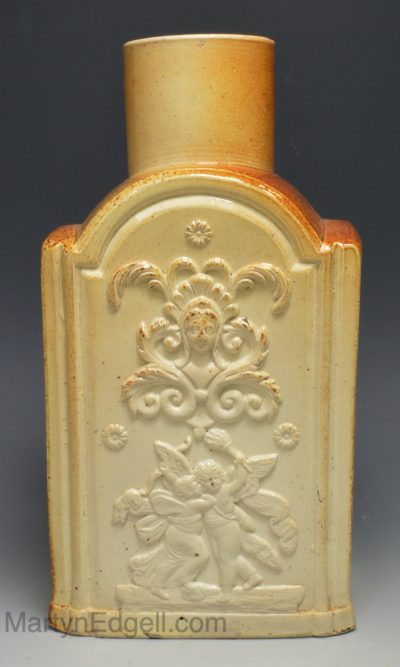 Brampton saltglaze stoneware oversized tea canister, circa 1830