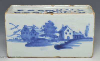 Liverpool delft flower brick painted in blue, circa 1750