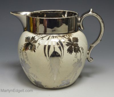 Pearlware pottery jug decorated with silver reside lustre, circa 1830