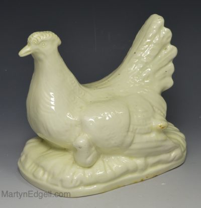Creamware pottery mould of a chicken and chick, circa 1770