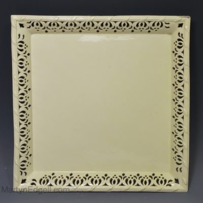 Creamware pottery pierced square dish, circa 1780