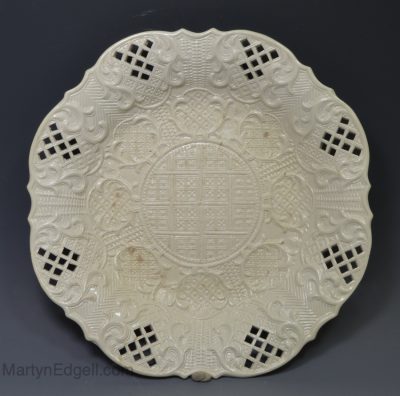 Staffordshire white saltglaze stoneware pierced plate, circa 1760