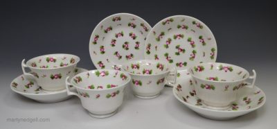 Set of four toy cup and saucer, circa 1840