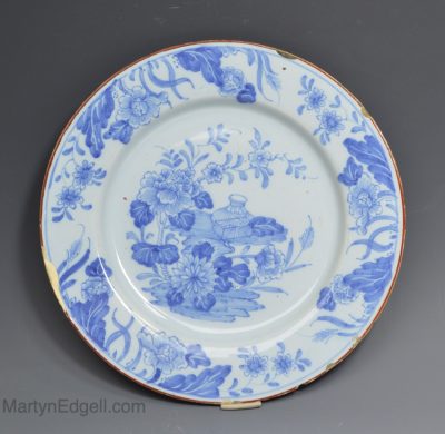 Liverpool delft plate decorated in blue florals, circa 1750