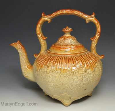 Brampton saltglaze stoneware tea kettle, circa 1840