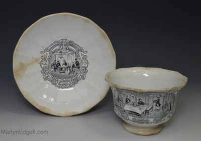 Staffordshire pearlware pottery cup and saucer made for the North American Royal Mail Steam Packet Company, circa 1841