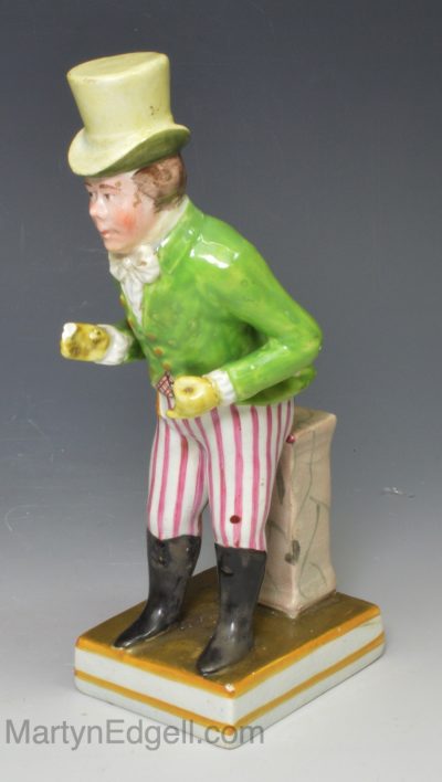 Staffordshire pearlware pottery figure of John Liston as Paul Pry, circa 1830