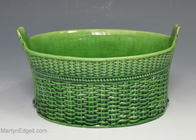 Creamware pottery basket decorated with green glaze, circa 1770