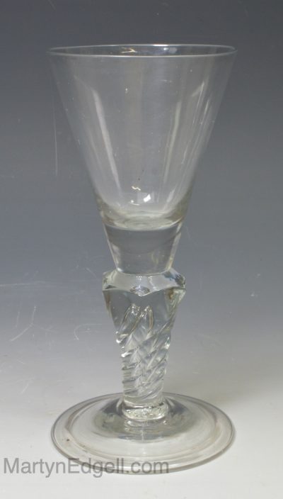 English wine glass with a twisted stem, circa 1750