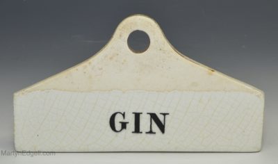 White terracotta part glaze bin label ‘GIN', circa 1820