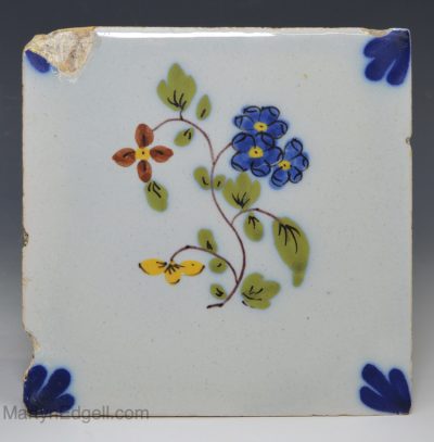 Liverpool delft tile decorated with a Fazakerley floral, circa 1770