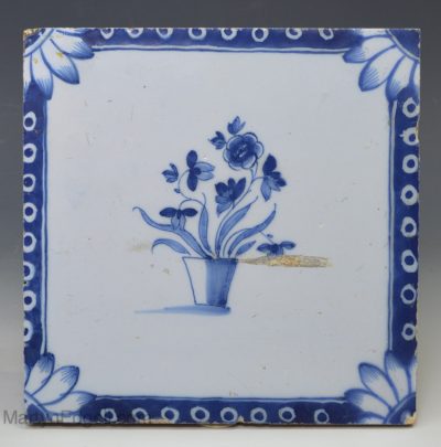 Liverpool delft tile decorated in blue florals, circa 1760