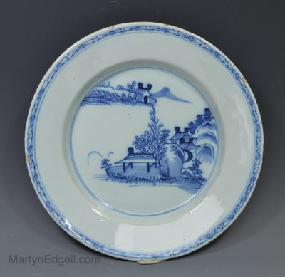 Liverpool delft plate painted in a Chinese style in blue, circa 1760