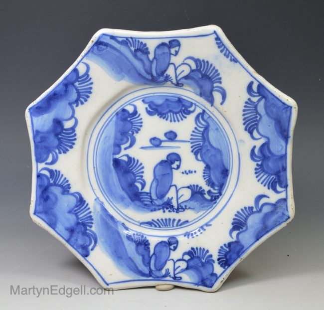 London delft plate pained in blue, circa 1680
