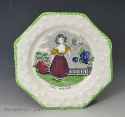 Pearlware pottery child's plate 'THE ORPHAN', circa 1840