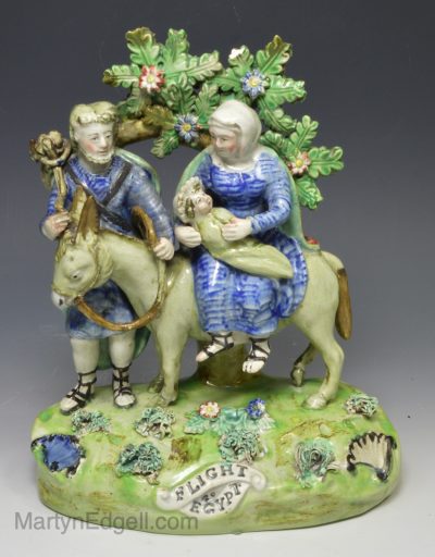 'WALTON' Staffordshire pearlware pottery biblical figure of Mary, Joseph and Jesus 'FLIGHT EGYPT', circa 1820