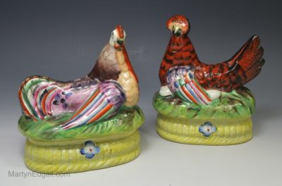 Pair of pearlware pottery chicken boxes, circa 1830