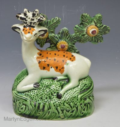 Prattware pottery figure of a stag, circa 1820