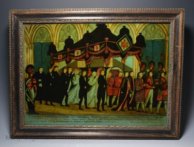 Reverse print on glass ‘A CORRECT REPRESENTATION of the FUNERAL PROCESSION of the PRINCESS CHARLOTTE of WALES’, circa 1817
