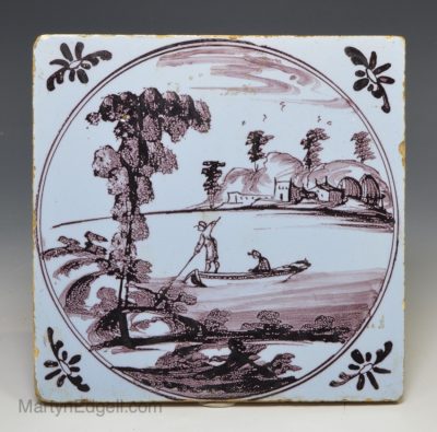 Bristol delft tile decorated in manganese, circa 1750