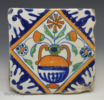 Dutch Delft polychrome tile, circa 1600