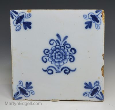 Liverpool delft tile decorated in blue florals, circa 1760