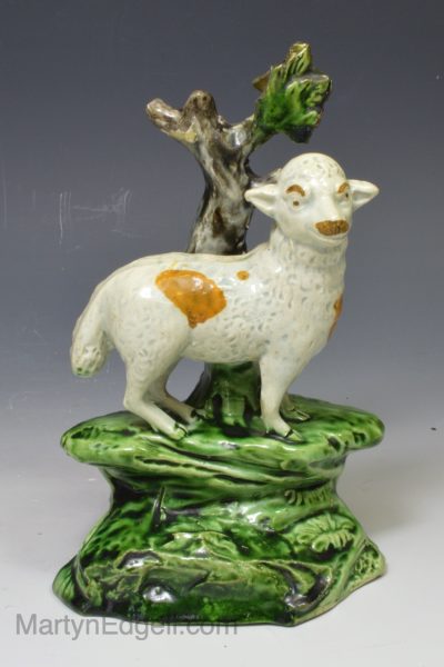 Pearlware pottery figure of a sheep, circa 1800