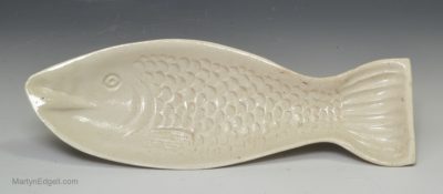 Staffordshire white saltglaze stoneware fish mould, circa 1750