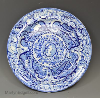 Pearlware pottery plate commemorating farmer George III, circa 1815, Davenport pottery