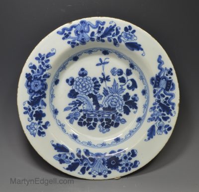 Dutch Delft soup bowl painted in blue florals, circa 1750