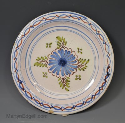 London delft polychrome pancake plate, circa 1840