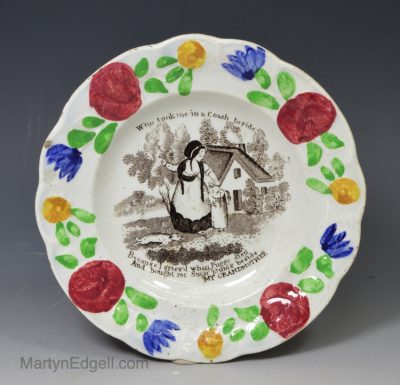 Pearlware pottery child's plate 'MY GRANDMOTHER', circa 1840