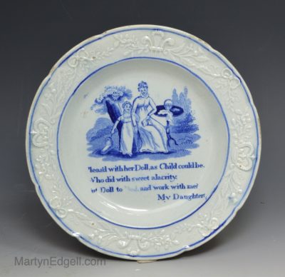 Pearlware pottery child's plate 'My Daughter', circa 1820