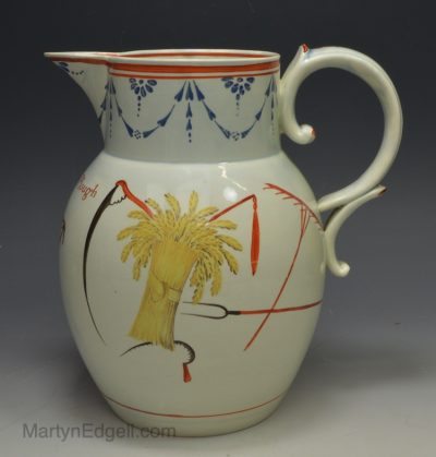 Pearlware pottery jug 'God Speed the Plough', circa 1820