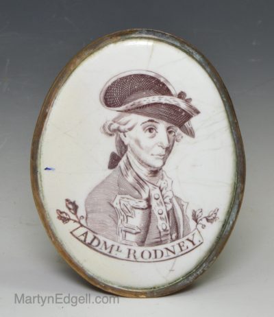 Bilston enamel plaque commemorating Admiral Rodney, circa 1785