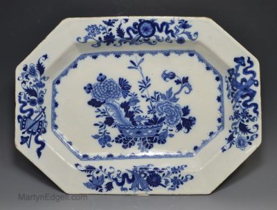 Dublin tin glaze platter painted in blue florals, circa 1750