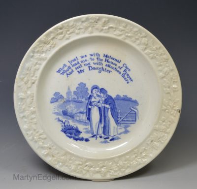 Pearlware pottery child's plate 'MY DAUGHTER', circa 1820