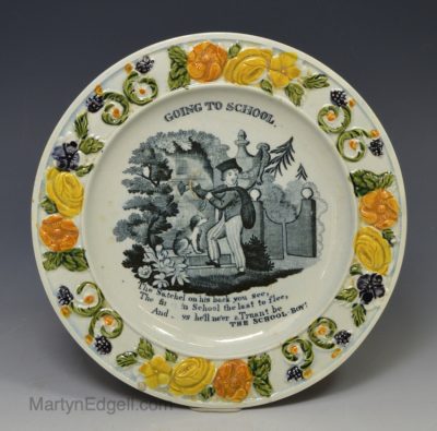 Prattware pottery child's plate 'THE SCHOOL BOY', circa 1820