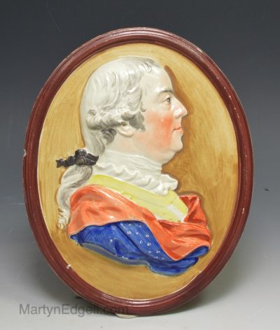 Pearlware pottery plaque moulded with General Monkton, circa 1800