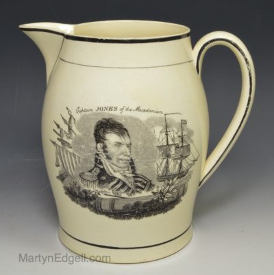 Creamware pottery jug commemorating the war of 1812, circa 1812