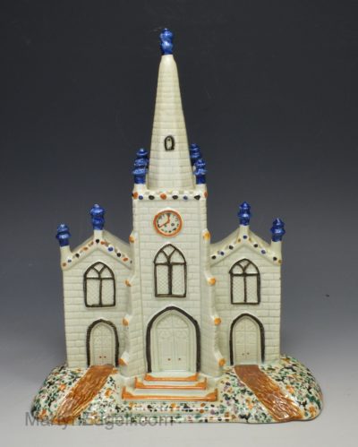 Prattware pottery church with steeple, circa 1820
