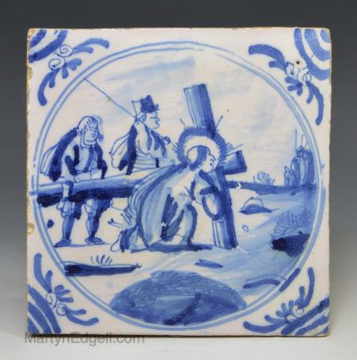 London delft biblical tile decorated with Christ and the cross, 1750