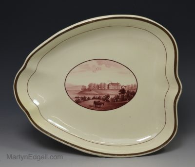 Creamware pottery dessert dish printed in manganese, circa 1810