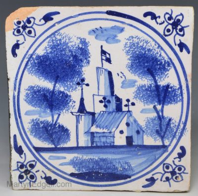 London delft tile painted in blue, circa 1700-1720