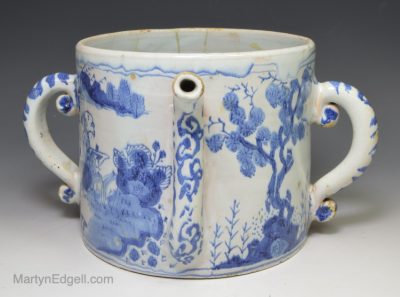London delft posset pot painted in blue, circa 1680